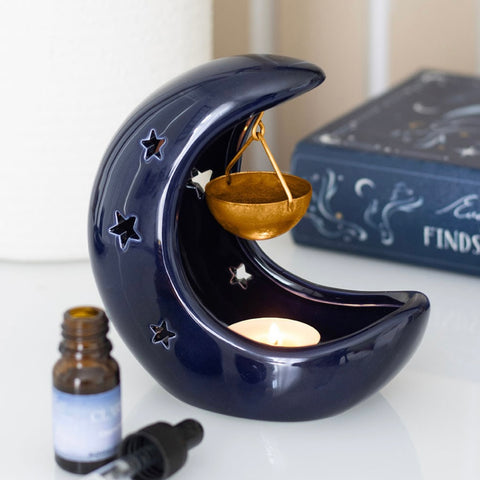 Blue Crescent Moon Hanging Oil Burner